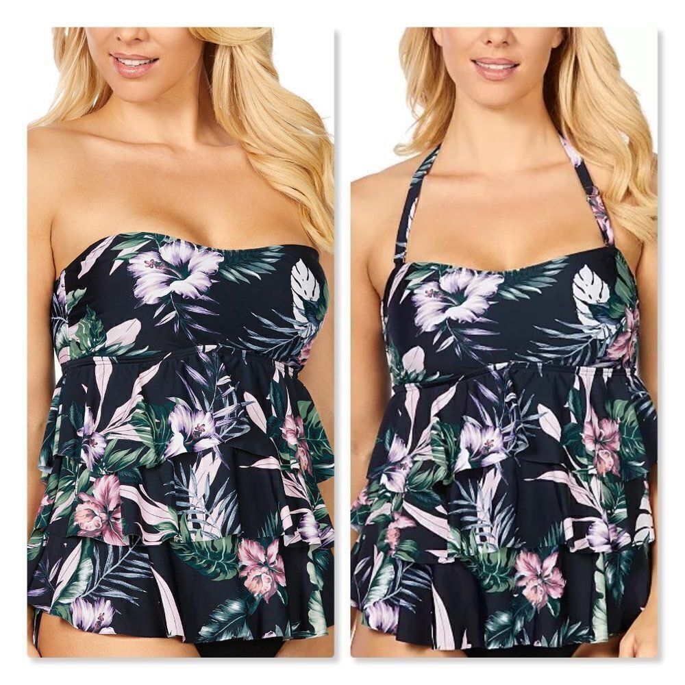 Island Escape Tropical Print Tiered Tankini size 8